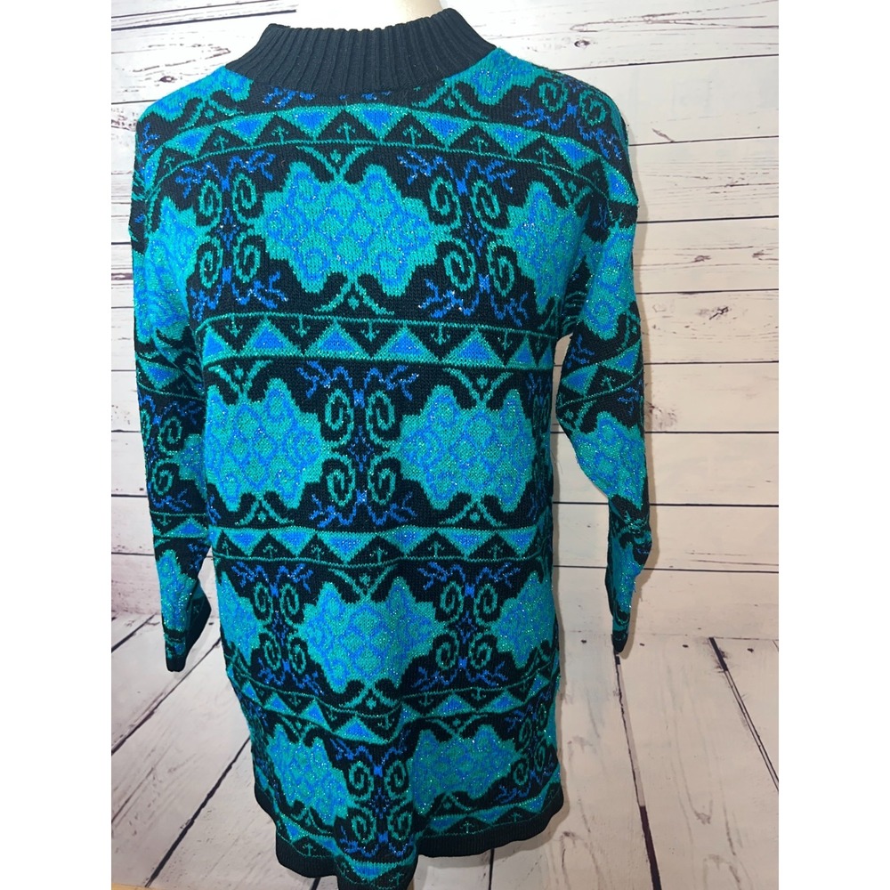 Dana Smith vintage sweater Pullover Metallic 80s‎ USA Paisley Cottage Acrylic